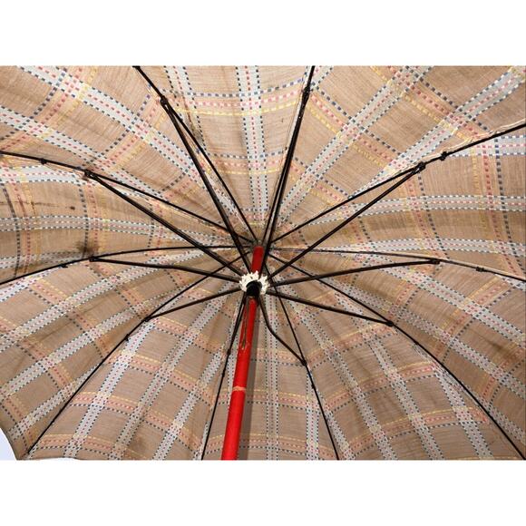 ANTIQUE VICTORIAN PARASOL PINK ORANGE YELLOW BLUE STRIPED MARBILIZED HANDLE - Picture 4 of 12